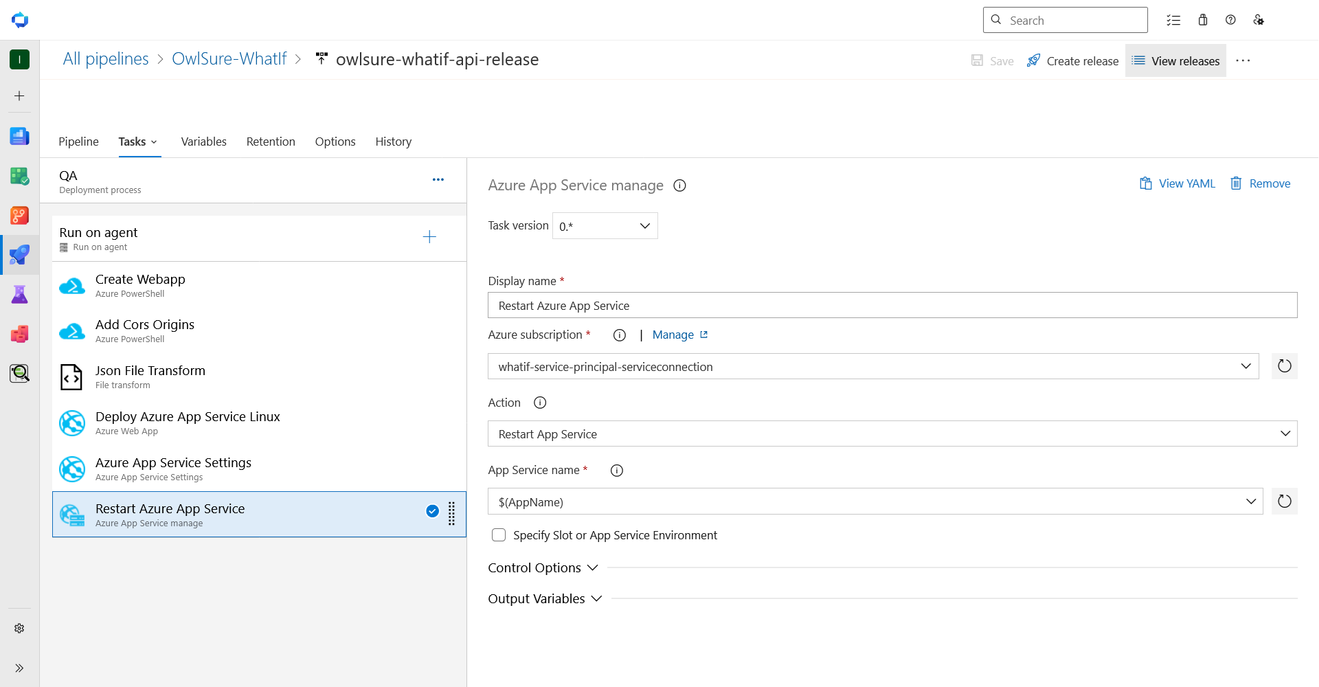 Restart Azure App Service task